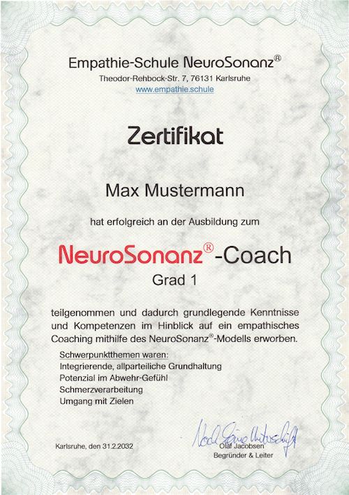 Ausbildung NeuroSonanz-Coach Zertifikat 2